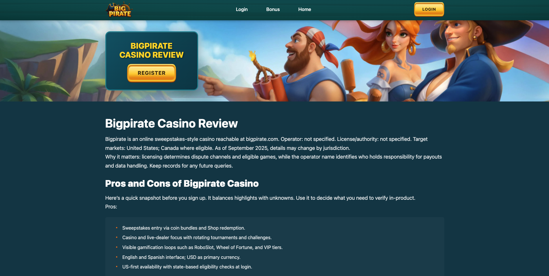BigPirate sweepstakes casino
